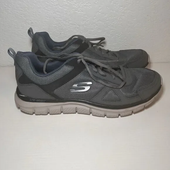 Skechers Mens Track Scloric 52631 Gray Blue Running Shoes Sneakers Size 11