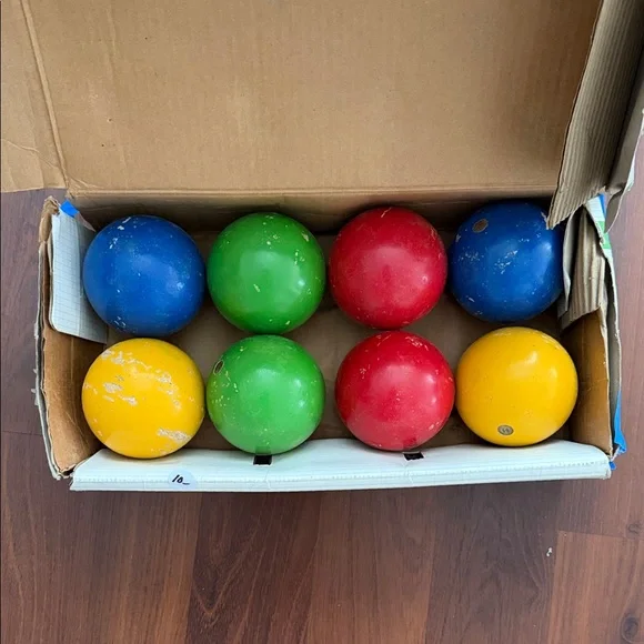 Vintage Bocce Sportscraft Colorful Ball Set - Blue, Green, Red, Yellow