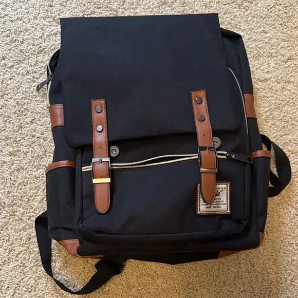 Small Travel Backpack Commuter Black Brown Excellent condition
