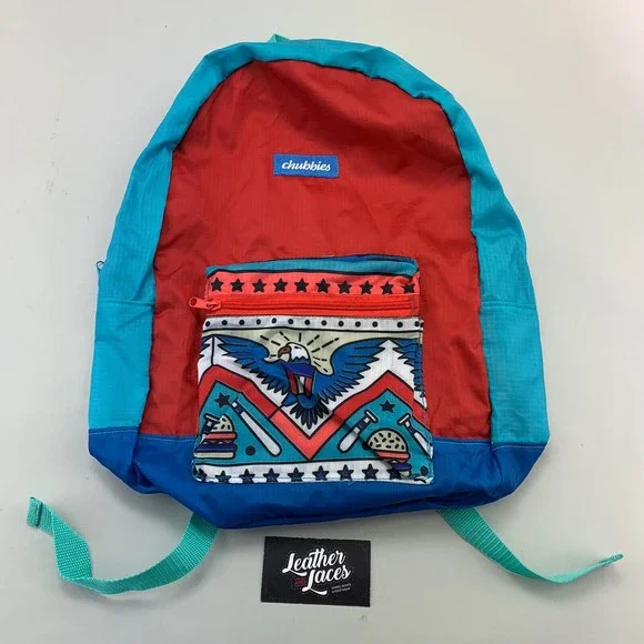 Chubbies Stowaway Lightweight Zip Backpack Patriotic Eagle USA Design Blue Red