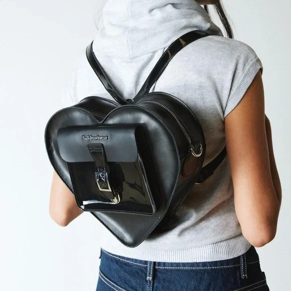 Dr. Martens. Black Leather Heart-Shaped Backpack/Crossbody