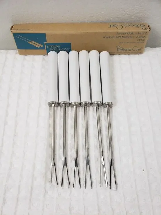 Y2K Pampered Chef Accessory Forks Fondue White Handle #1970 NIB Set of 3