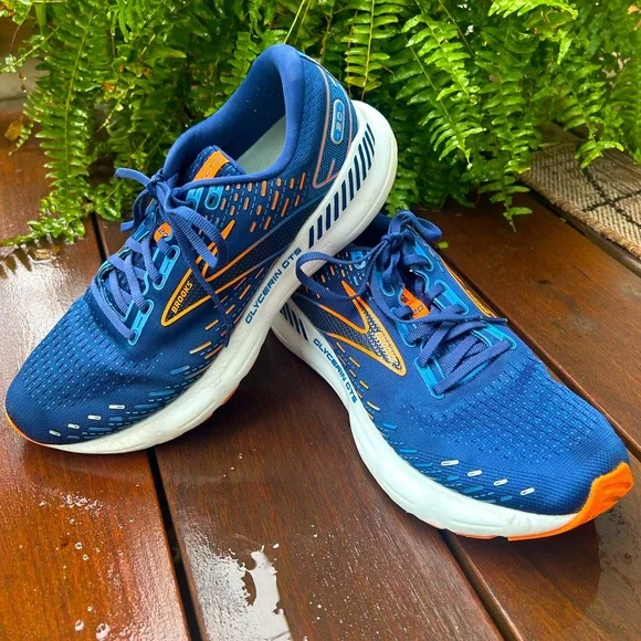 Brooks Men’s Glycerin GTS 20 Running Workout Tennis Shoes Blue & Orange size 11