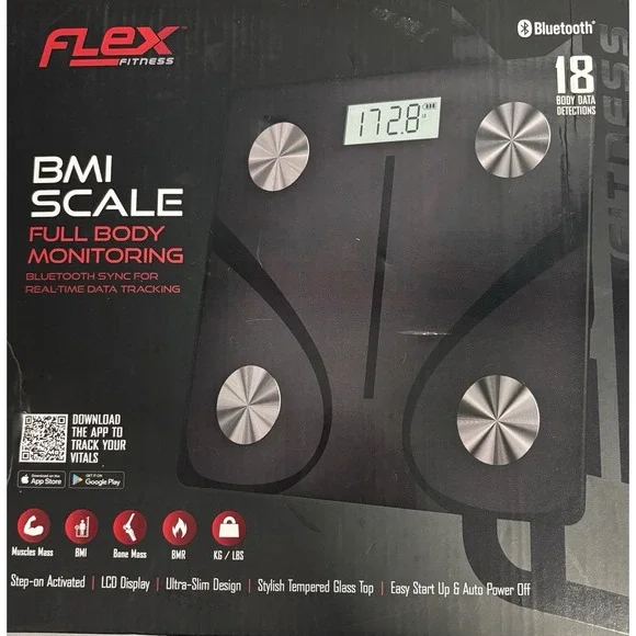 Flex Fitness BMi Scale, Full Body Monitoring, Tracking Mobile App