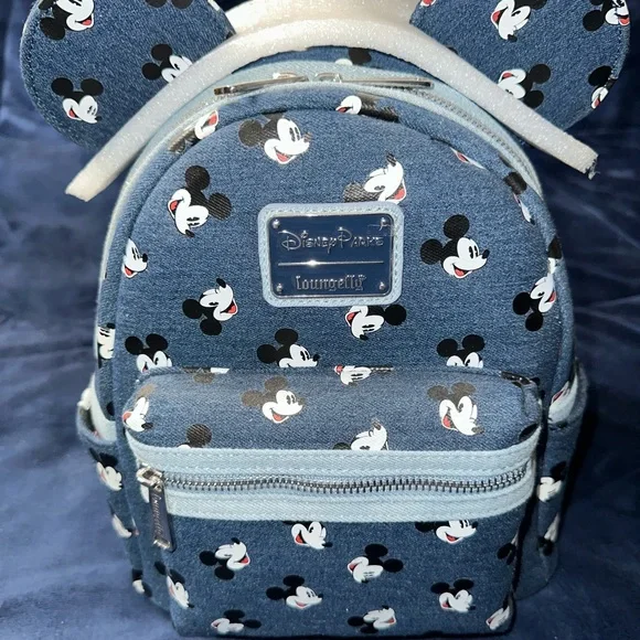 NWT Disney Parks Mickey Mouse Denim Loungefly Mini Backpack
