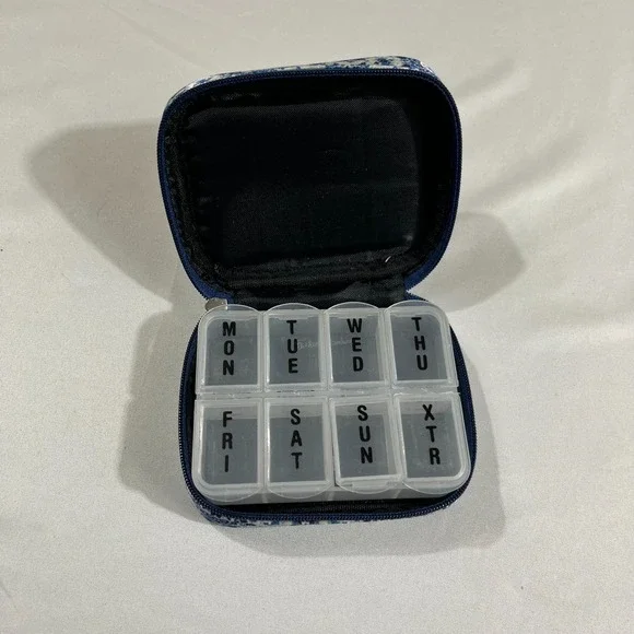 Fashion Smart Travel Pill Organizer Case Blue Floral 7 Day Weekly Storage