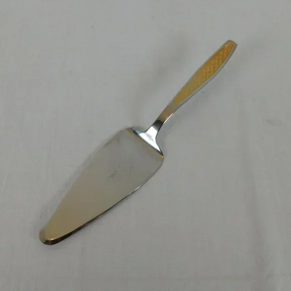Dessert Cake Pie Server INOX 18/8 Stainless Steel Gold Colored Crosshatch Handle
