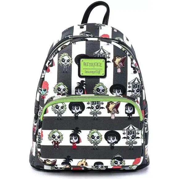 Loungefly Beetlejuice Chibi Mini Backpack Double Shoulder Strap Bag Purse