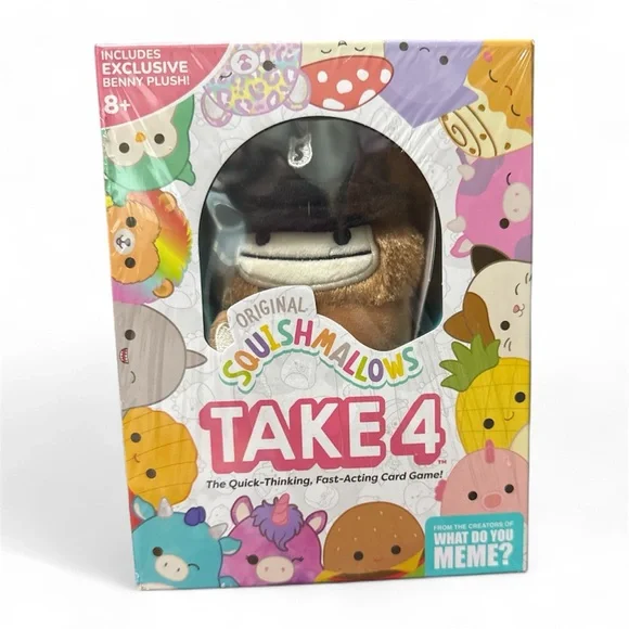 Squishmallows Take 4 Card Game with Brown Benny Plush New in Box