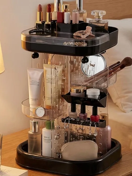 Rotating Cosmetic Organizer - Black & Clear Makeup Storage 081