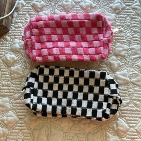 Makeup Cases One Pink And White And Black And White Check NWOT