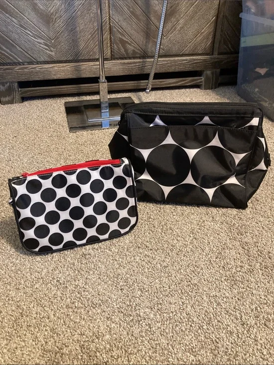 Thirtyone Black & White Polka Dot best buds Cosmetic Pouches - Set of 2