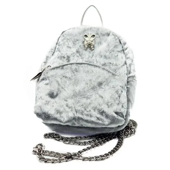 Laurel DeWitt Silver Crushed Velvet Mini Backpack - Goth/Y2K