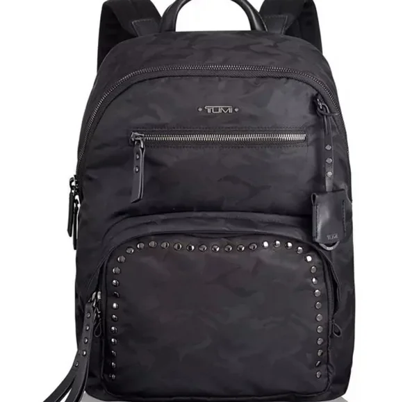 Rare Tumi Voyageur Studded Hagen Backpack in Black Camo Black Hardware