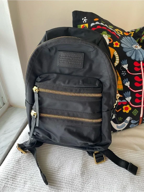 Marc Jacobs Black Mini Backpack with Gold Hardware