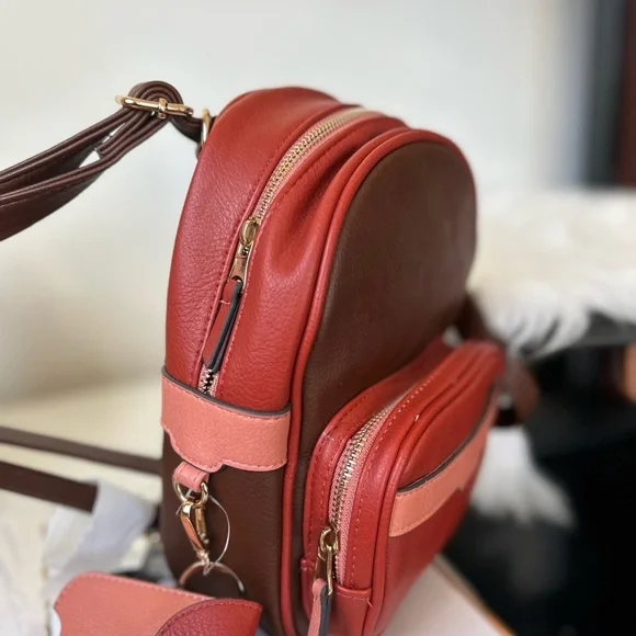 Elegant Red and Brown Women's backpack Bag new