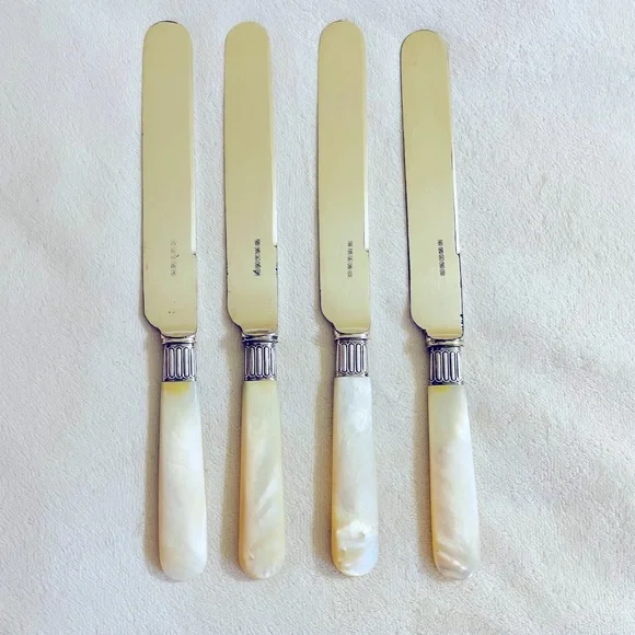 *4* Antique 1890's English Mother of Pearl Knives, Harrison Brothers & Howson