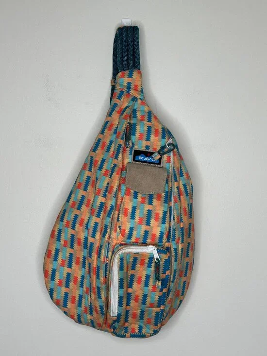 KAVU Rope Sling Bag Crossbody Shoulder Backpack Multicolor Chevron Pattern