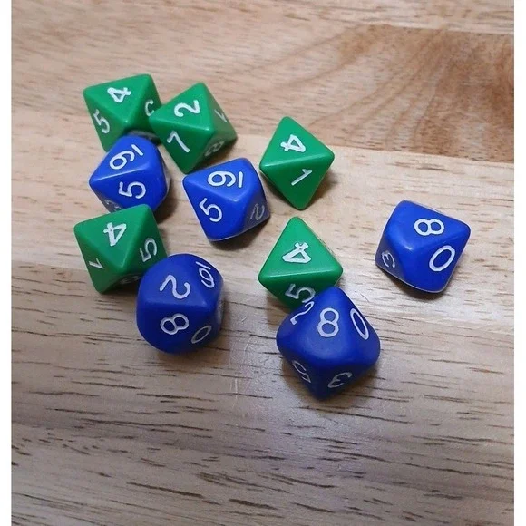 Dungeons and‎ Dragons 8 Dice Polyhedral Game Die Blue and Green Diamond Shape