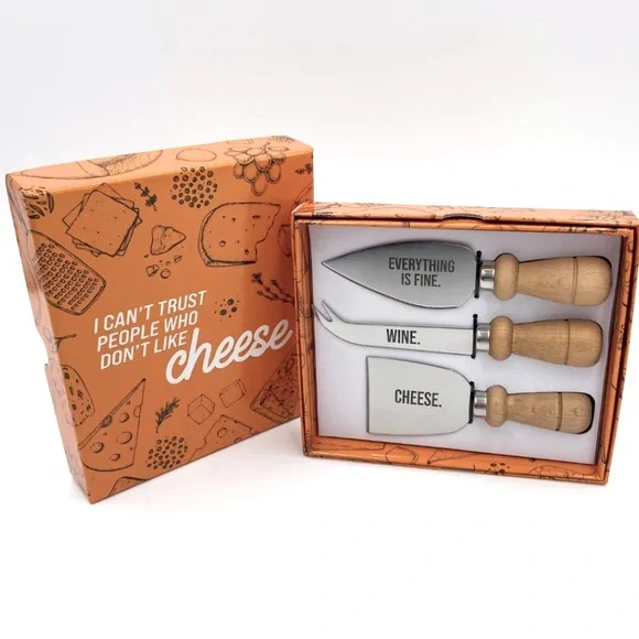 3 piece wood/metal cheese knife set. Brand new in box.