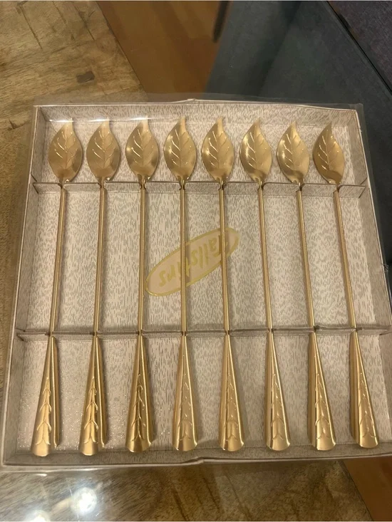 Vintage Mid Century Modern Aluminum Tallstirs Drink Gold Leaf Stirrers Set 8PC