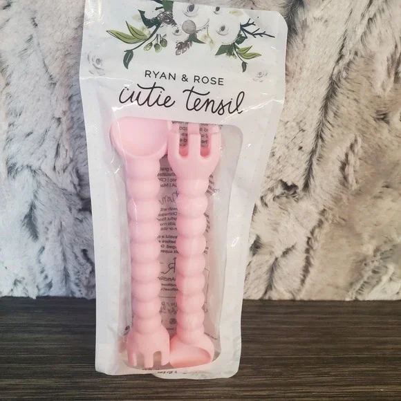 Ryan & Rose Cutie Utensils Baby Spoon and Fork Combo [2 Pack] Pink Silicone