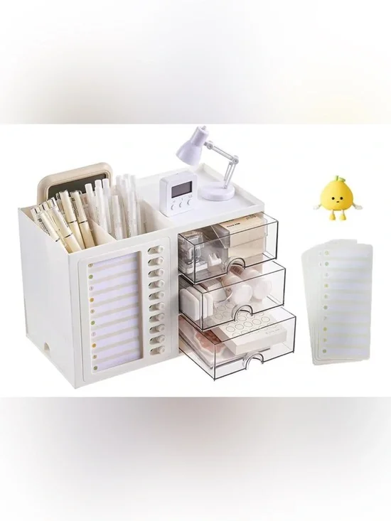 White Desktop Makeup & Office Organizer with 3 Clear Drawers