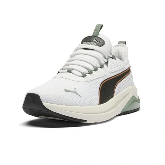 Puma White and Olive Athletic Shoes
