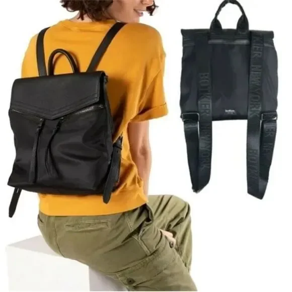 Botkier Black Nylon Backpack‎ with Logo On Straps
