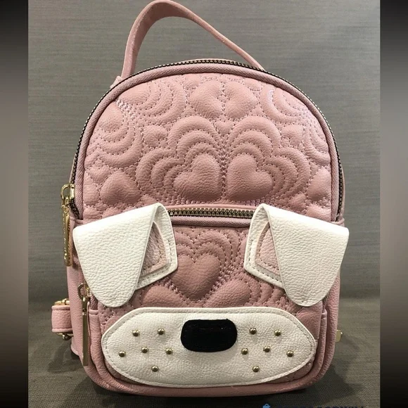 NWOT Betsey Johnson Pink Embroidered Heart w/Ivory Dog Mini Backpack
