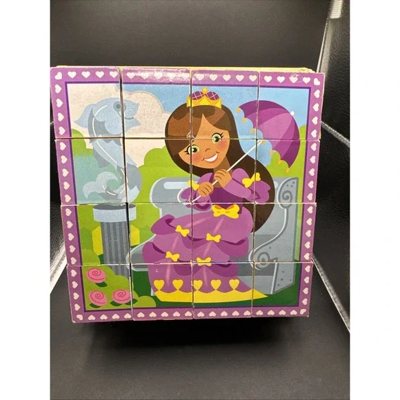 Melissa & Doug‎ Princess/Faries Cube Puzzle 16 Pieces Wood Blocks, 6 Puzzles