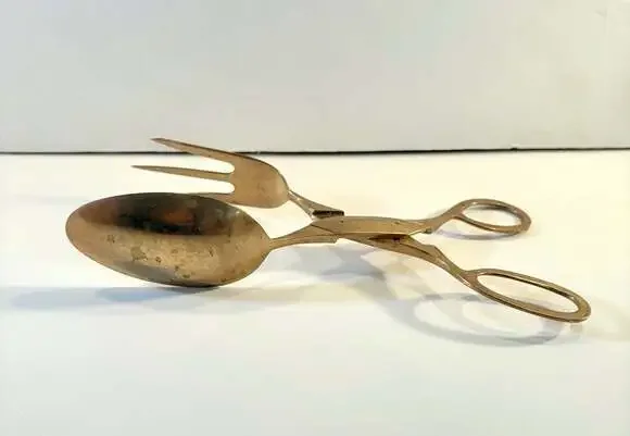 Vintage Scissor-Style Salad Serving Tongs Spoon and Fork Set