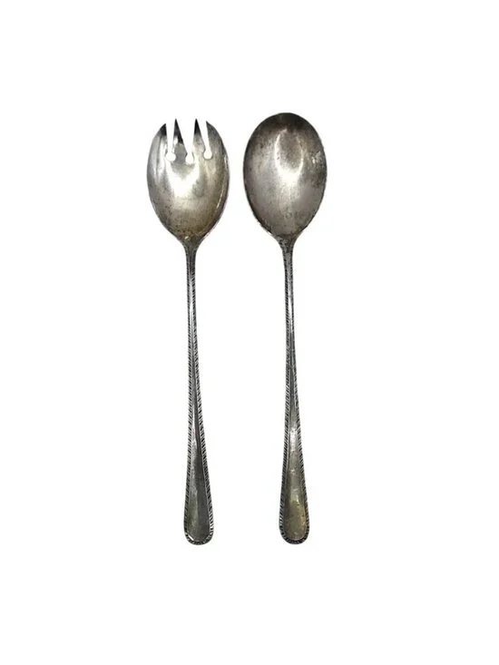 Vintage F B Rogers Italian Silver Plated Salad Serving Utensils Fork & Spoon