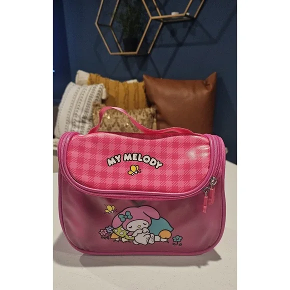 MINISO My Melody Travel Toiletry Bag‎ Hanging Organizer Pink Double Zip w/ Hook