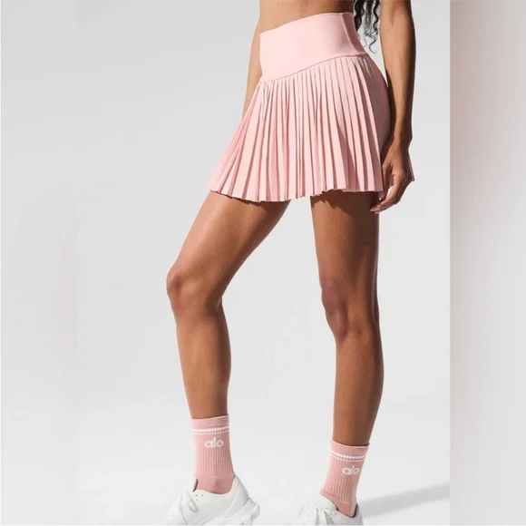 ALO Yoga Pink Pleated Skater Mini Skirt
