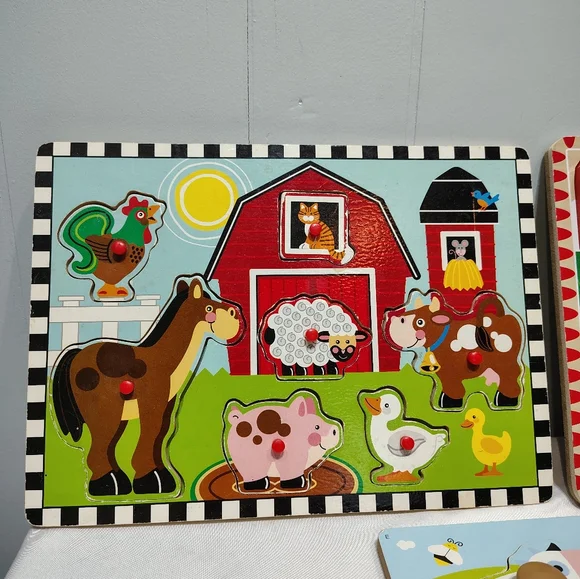 Melissa & Doug‎ Farm Knob Puzzle Bundle Wooden Toddler Animal Set