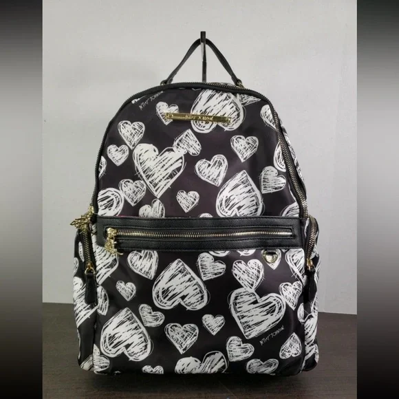 NWOT Betsey Johnson Black and White Heart Backpack