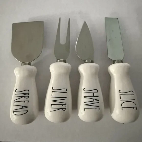 RAE DUNN CHEESE KNIFE SET OF 4 SPREAD SLIVER SLICE SHAVE GREAT FOR CHARCUTERIE