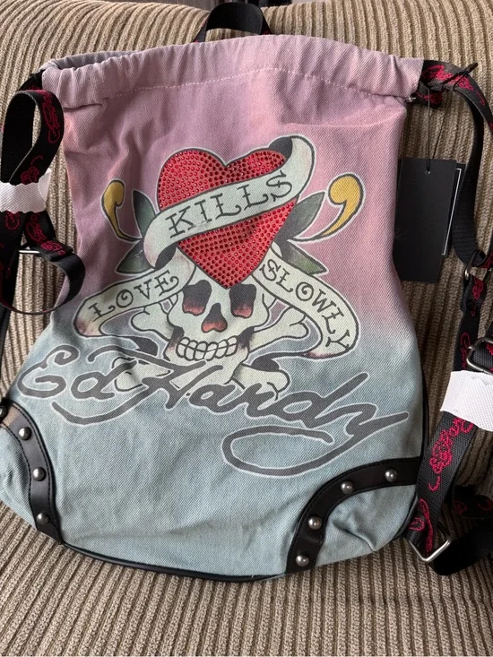 NWT Ed Hardy Love Kills Slowly Canvas Ombré Backpack
