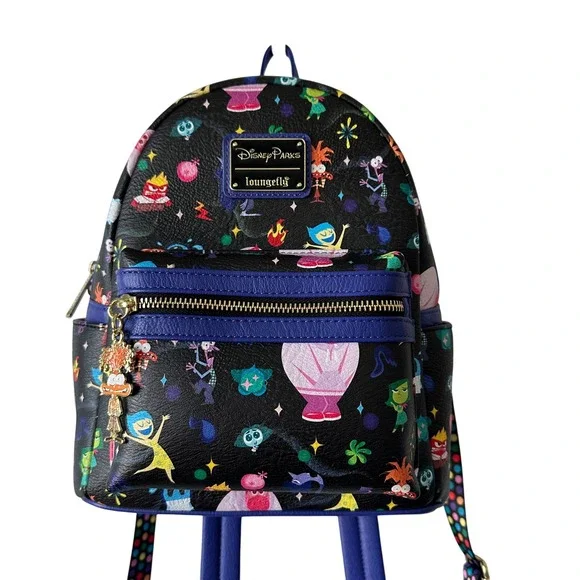 Disney Parks Loungefly Mini Backpack Inside Out 2 Characters Black Blue Purple