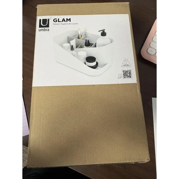 Umbra Glam Organizer‎ White Plastic Vanity Bathroom Makeup Storage Tray Caddy