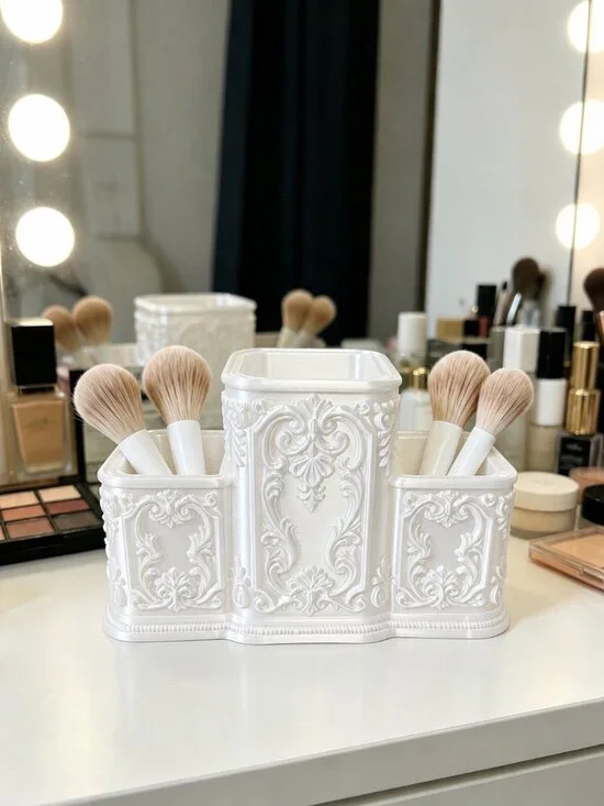 White Vintage Style Makeup Brush Holder | Vanity Organizer & Desk Storage