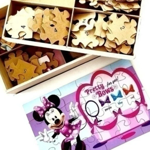 8 PUZZLES! - 24 PC EACH - w/ WOOD STORAGE BOX!