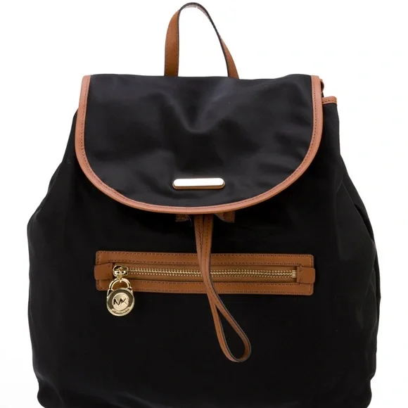 Michael Kors Black and Tan Backpack with Leather Accents