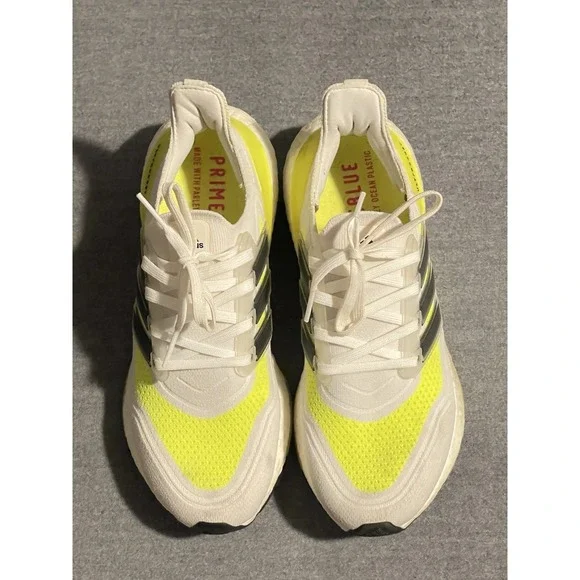 Adidas Ultraboost 21 White Solar Yellow Running Shoes Men's Size 8.5