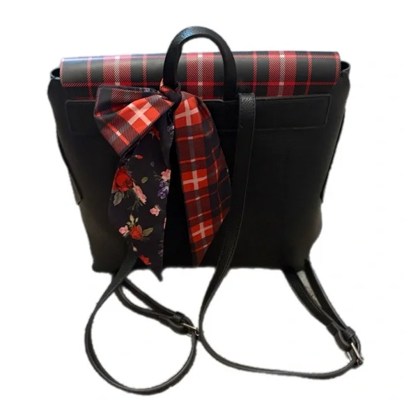 Steve Madden Plaid Flap Black Backpack‎ w/ribbon