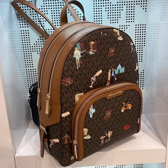 MICHAEL KORS JET SET GIRLS JAYCEE LARGE ZIP POCKET BACKPACK BROWN MULTI COLOR