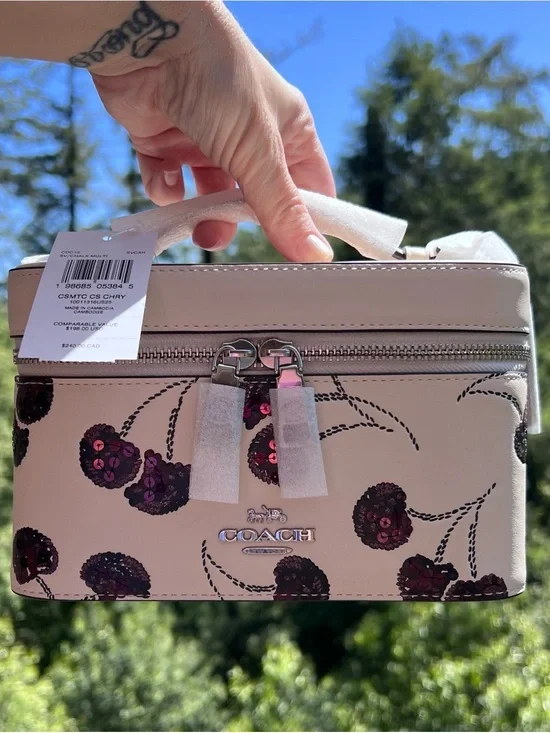 COACH Jewelry Cosmetic & Make up Case w Cherry Print AUTHENTIC New Coach Pkg’d