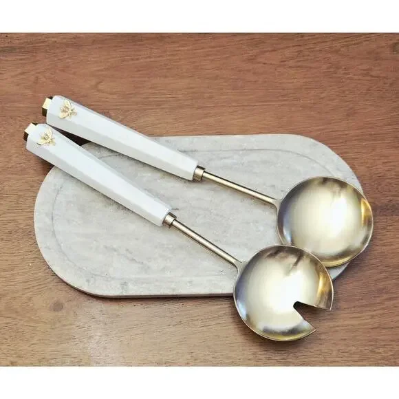 Godinger Snowy Marble Gold Plated Stainless  Salad Servers