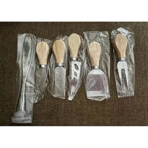 6 Pcs Set  Cheese Knives Shaver with Wood Handle, Stainless Butter Spreader NEW